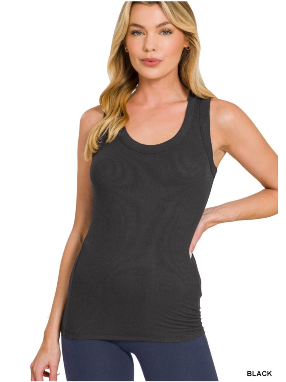 Zenana Outfitters Black Ribbed Tank Top